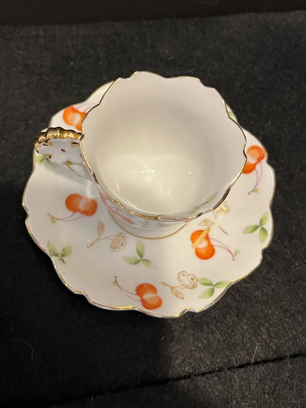 VTG Ucagco Demitasse Cup & Saucer with Cherry Motif & Gold Trim Made Occ. Japan